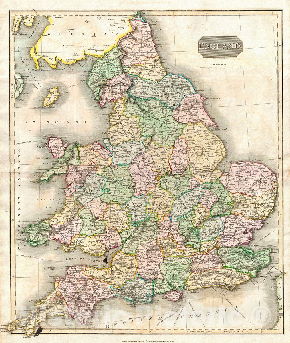 Historic Map : Thomson Antique Map of England, 1814, Vintage Wall Art