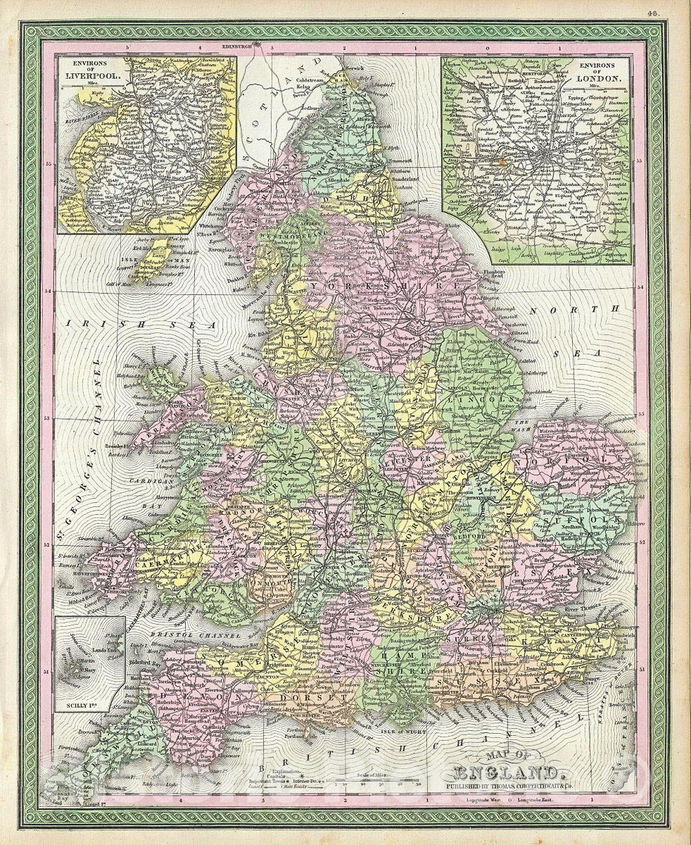 Historic Map : Mitchell Map of England, Version 2, 1854, Vintage Wall Art