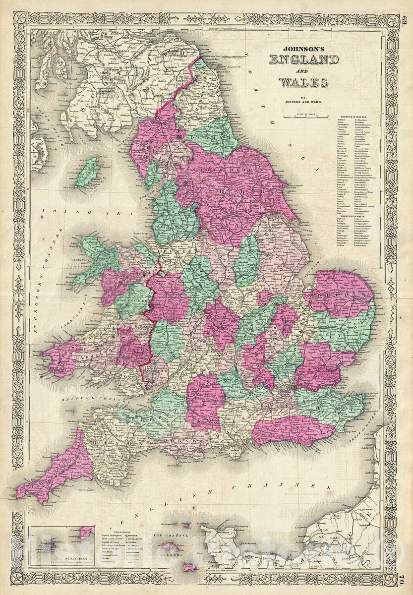 Historic Map : Johnson Map of England and Wales, Version 3, 1863, Vintage Wall Art