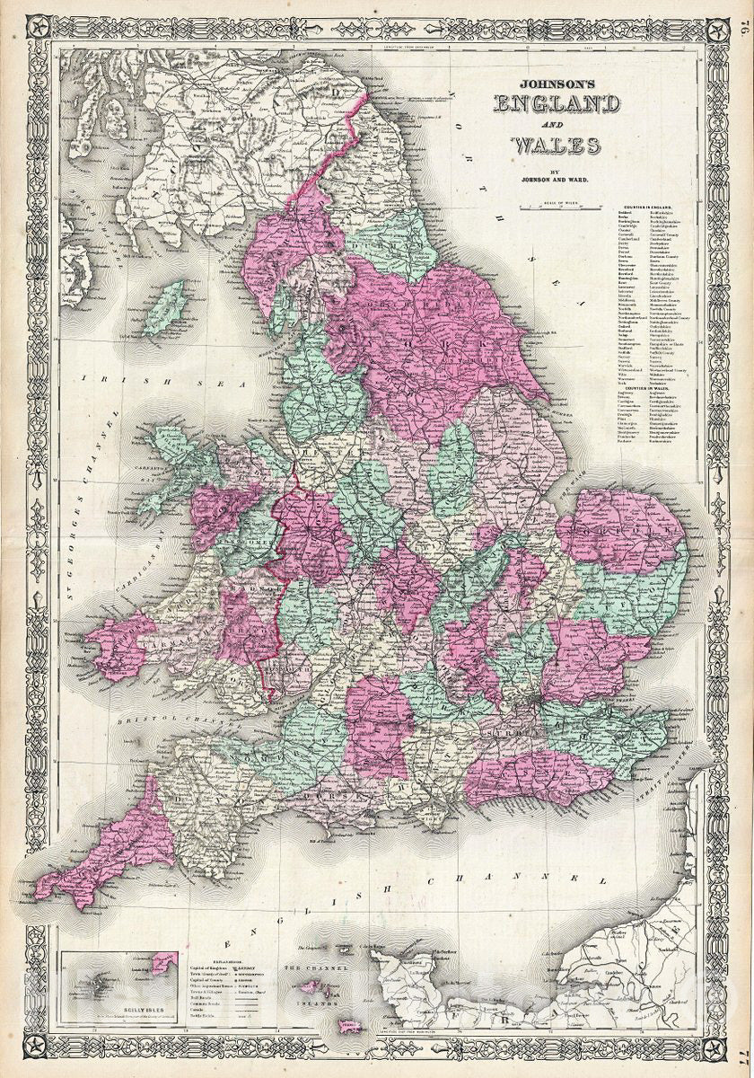 Historic Map : Johnson Map of England and Wales, Version 4, 1864, Vintage Wall Art