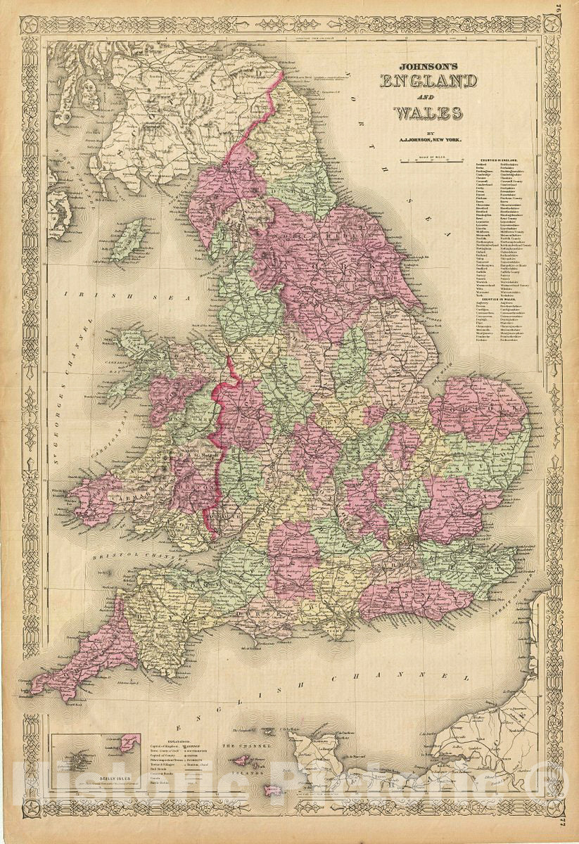 Historic Map : Johnson Map of England and Wales, Version 5, 1868, Vintage Wall Art