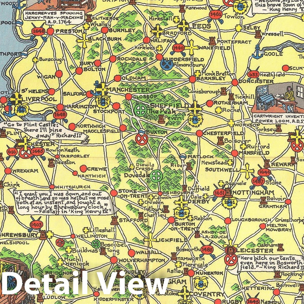 Historic Map : Bullock Pictorial Historical Map of England and Walkes, 1963, Vintage Wall Art