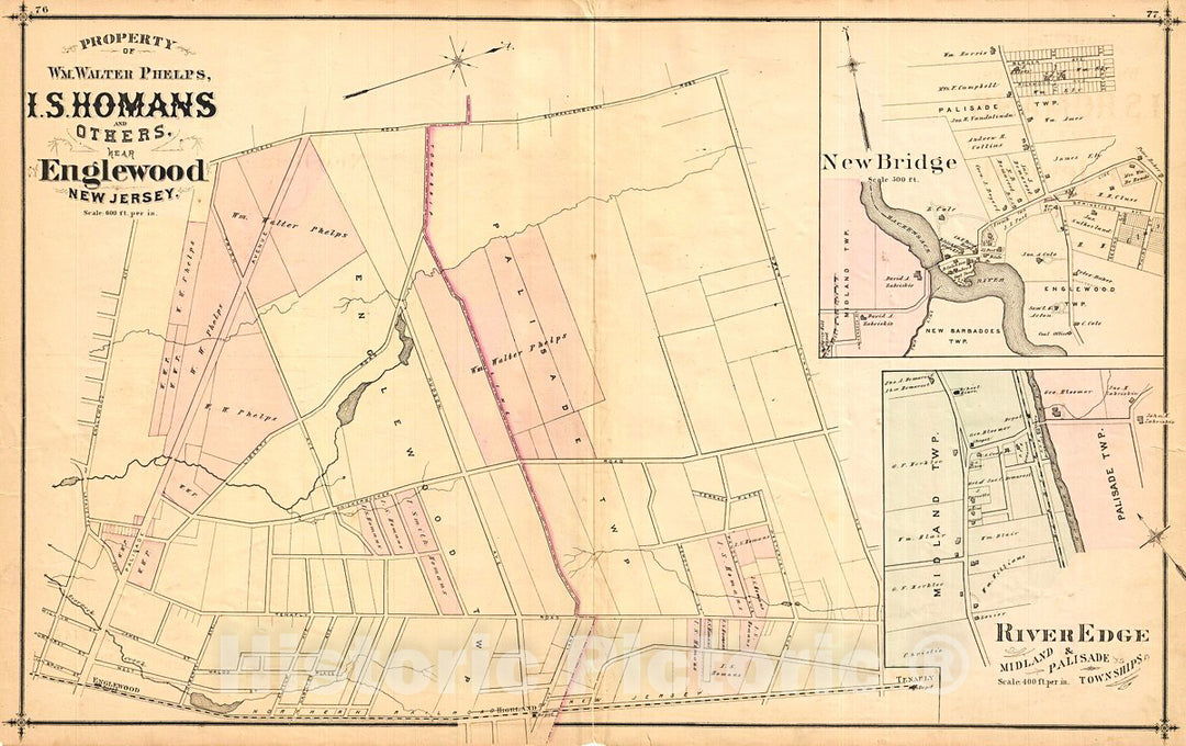 Historic Map : Walker Antique Map of Englewood, New Jersey, 1876, Vintage Wall Art