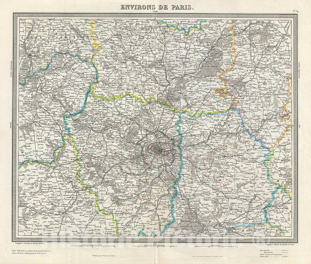 Historic Map : Tardieu Antique Map of Paris and Vicinity, 1874, Vintage Wall Art