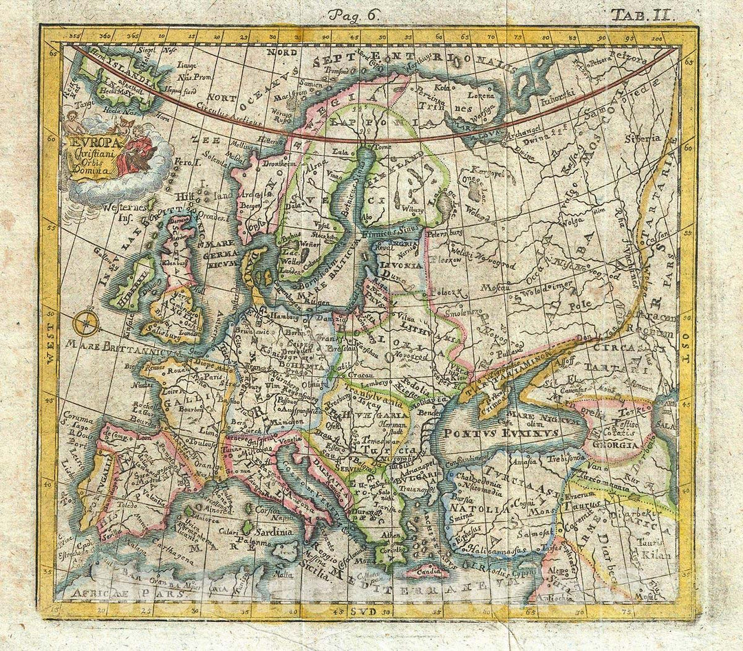 Historic Map : Hederichs Antique Map of Europe, 1742, Vintage Wall Art