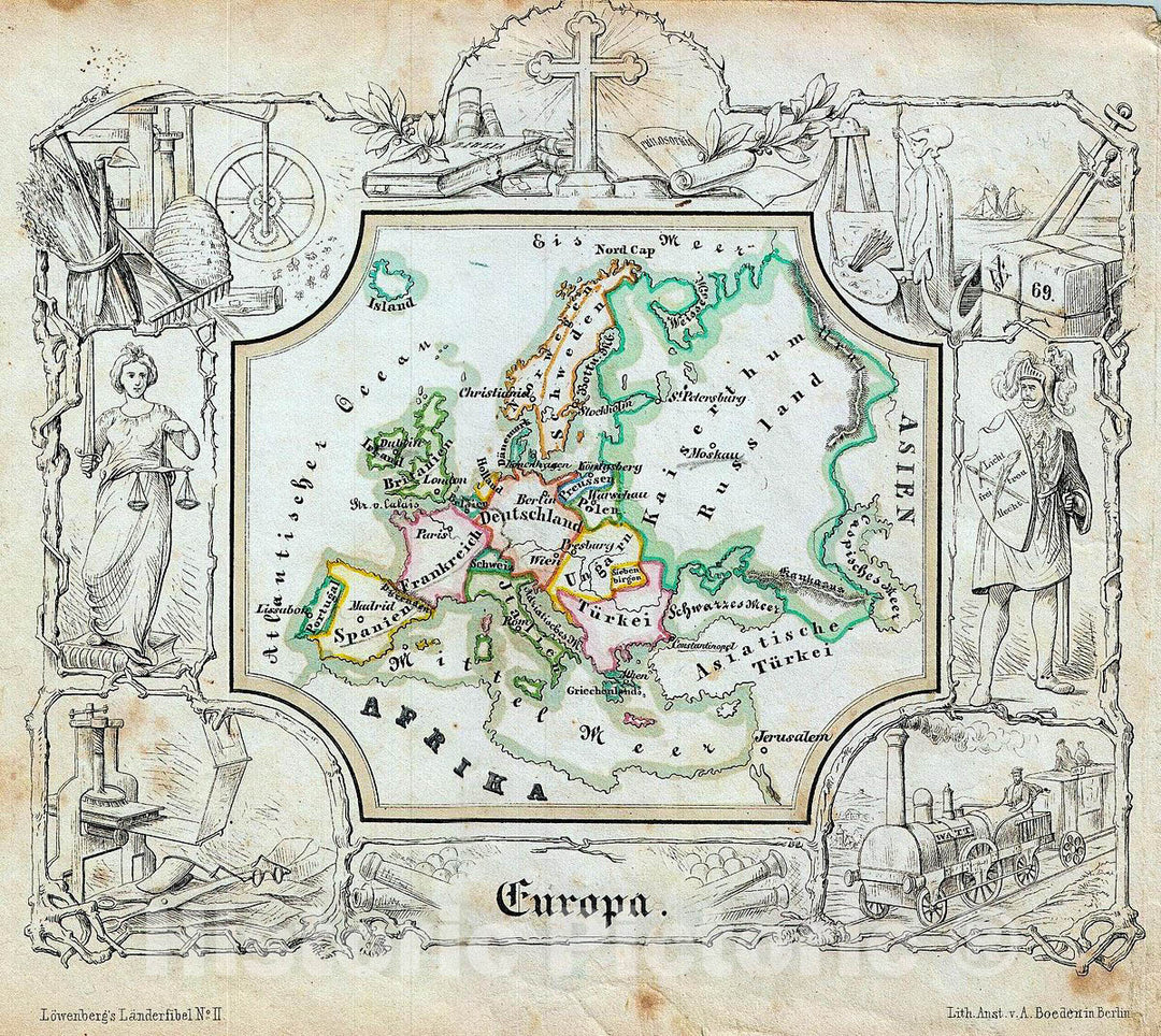 Historic Map : Lowenberg Whimsical Antique Map of Europe, 1846, Vintage Wall Art