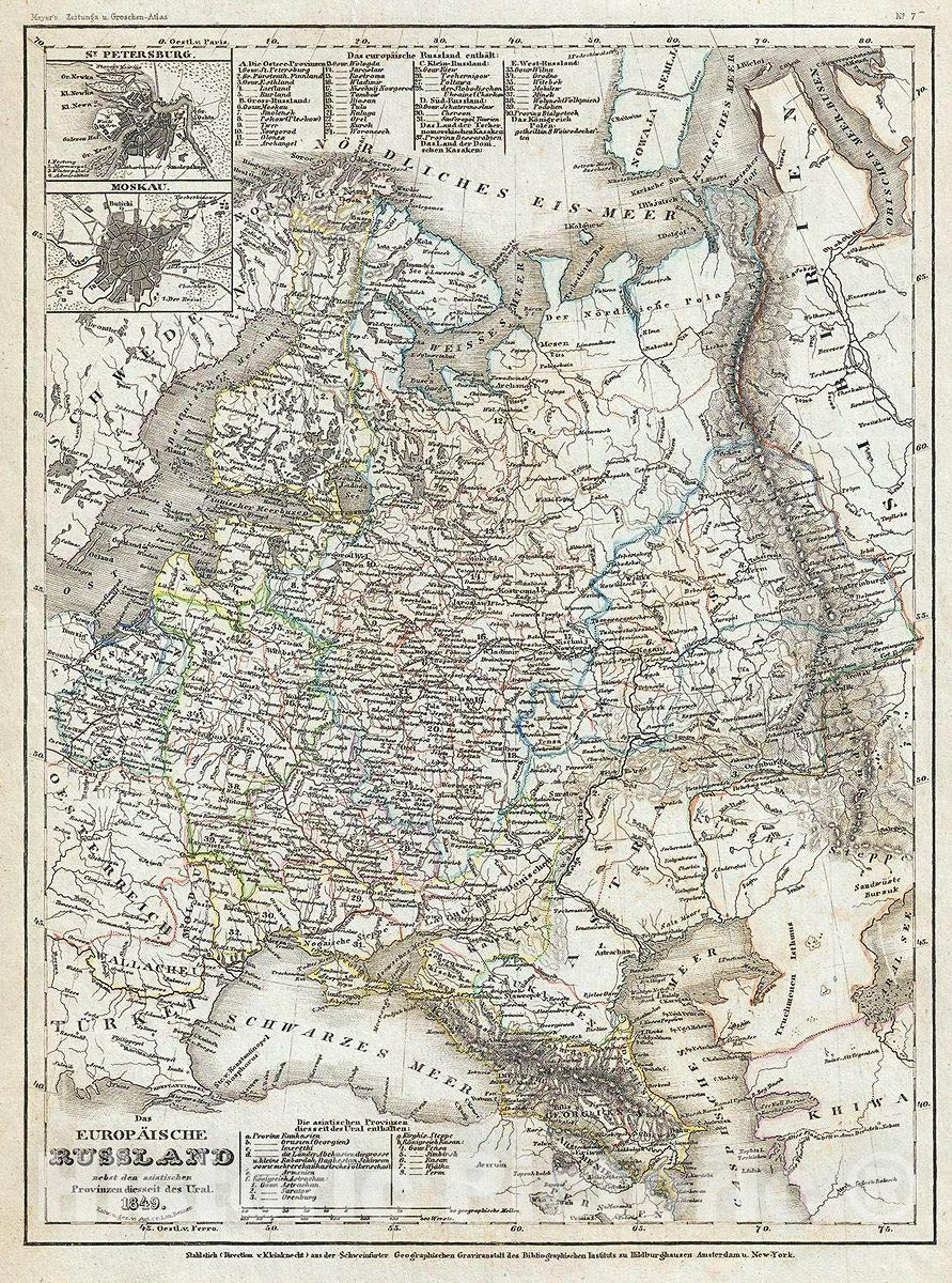 Historic Map : Meyer Map of European Russia, 1849, Vintage Wall Art