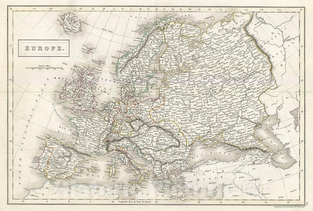 Historic Map : Black Map of Europe, Version 2, 1844, Vintage Wall Art