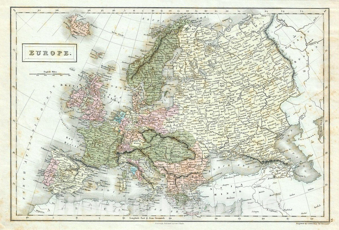 Historic Map : Black Map of Europe, Version 3, 1851, Vintage Wall Art