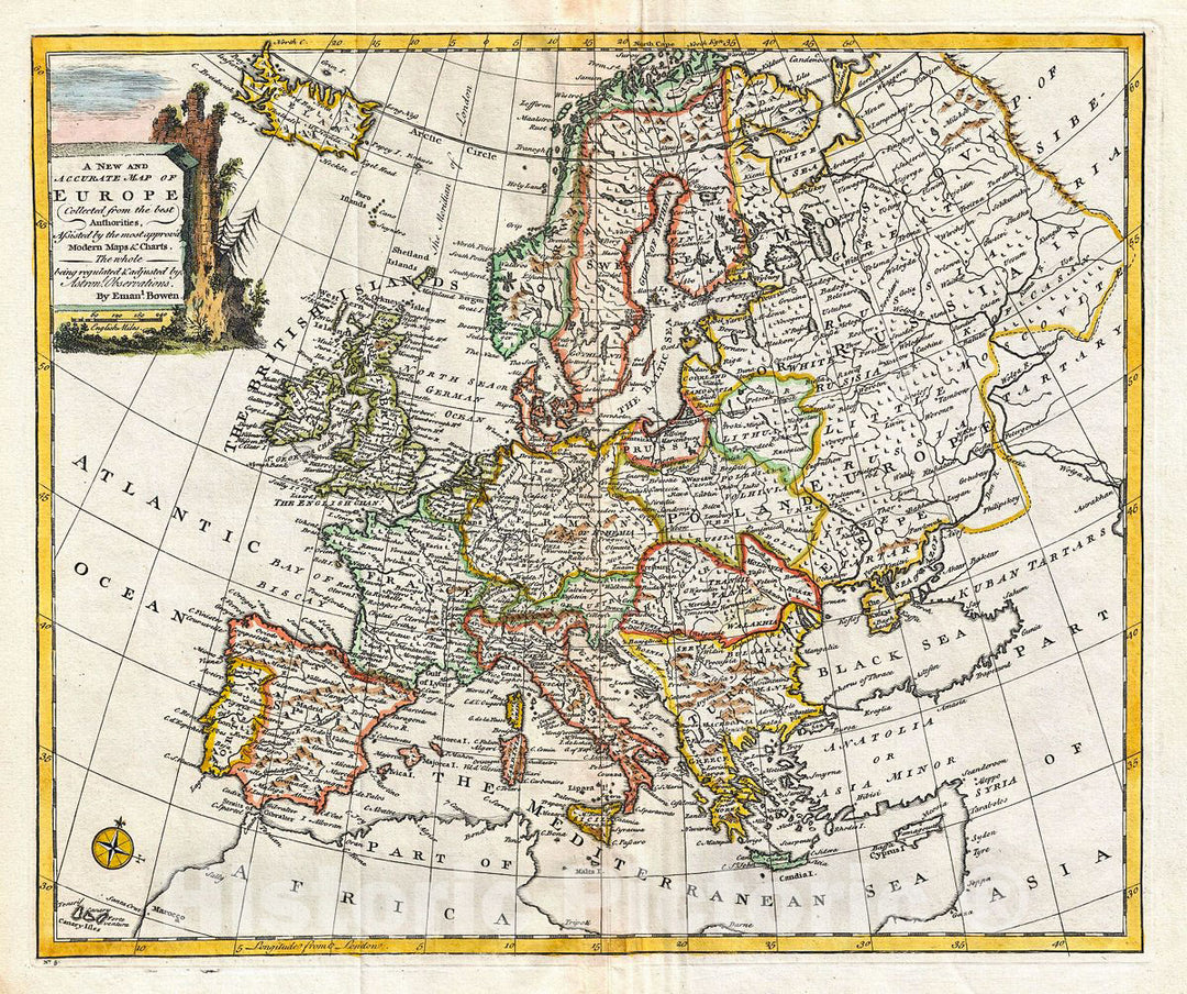 Historic Map : Bowen Map of Europe, 1747, Vintage Wall Art