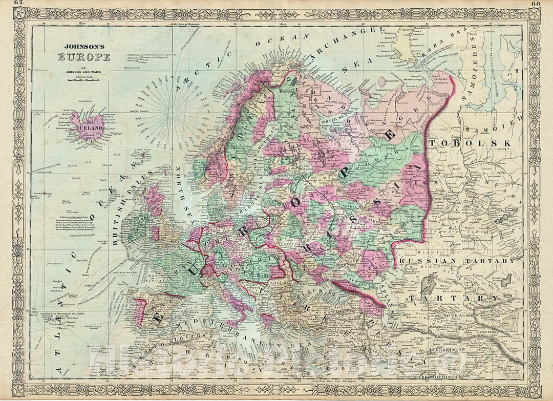 Historic Map : Johnson Map of Europe, Version 2, 1863, Vintage Wall Art