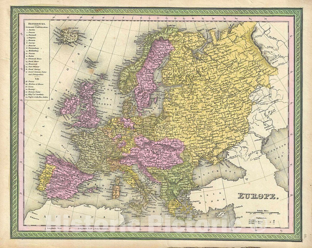 Historic Map : Mitchell Map of Europe, 1849, Vintage Wall Art