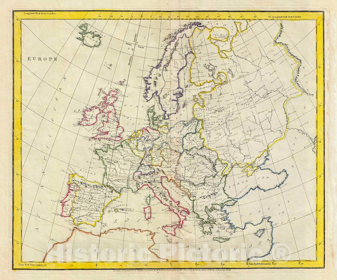 Historic Map : Manuscript Map of Europe, 1823, Vintage Wall Art