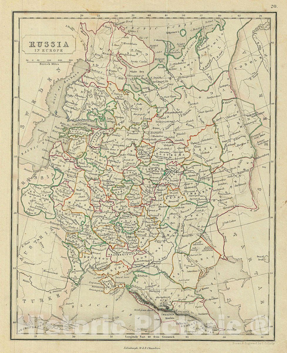 Historic Map : Chambers Map of European Russia, 1845, Vintage Wall Art