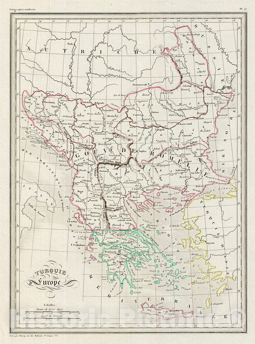 Historic Map : MalteBrun Map of Turkey in Europe and Greece, 1843, Vintage Wall Art