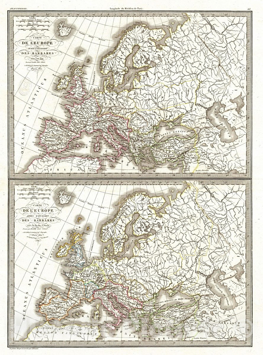 Historic Map : Lapie Map of Europe After The Barbarian Invasions, 1830, Vintage Wall Art