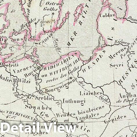 Historic Map : MalteBrun Map of Europe After The Barbarian Invasion, 1843, Vintage Wall Art