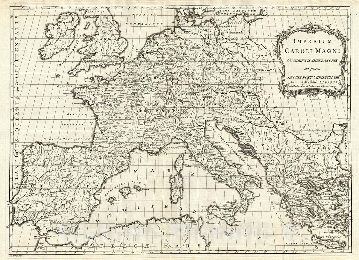 Historic Map : Kitchin Map of Europe Under Charlemagne, 1768, Vintage Wall Art