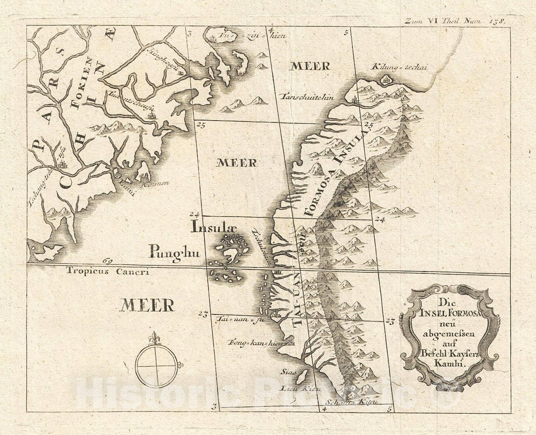 Historic Map : Stoecklein Map of Taiwan or Formosa and Fujian, China, 1726, Vintage Wall Art