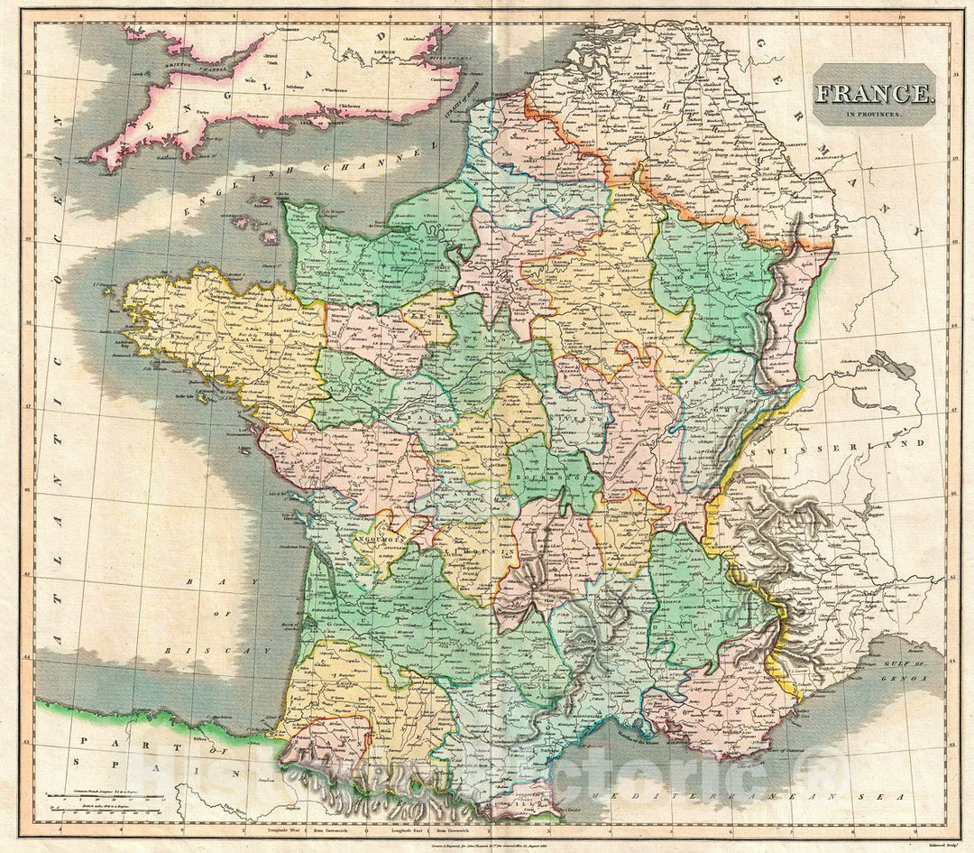 Historic Map : Thomson Antique Map of France in Provinces, 1814, Vintage Wall Art