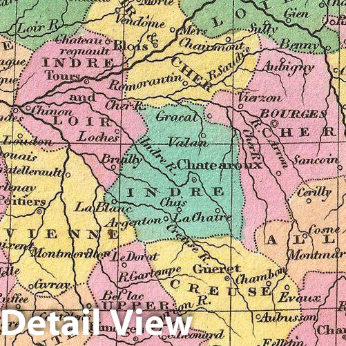 Historic Map : Finley Map of France in Departments, 1827, Vintage Wall Art