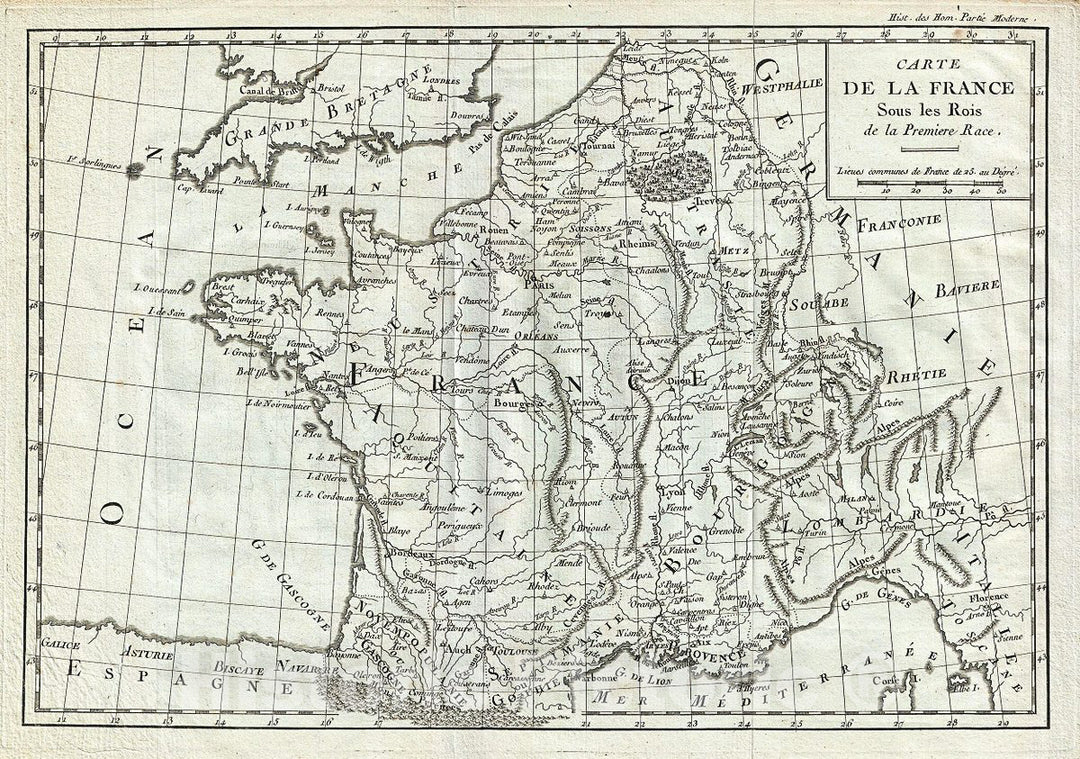 Historic Map : Delsile de Sales Map of France in Antiquity, 1782, Vintage Wall Art