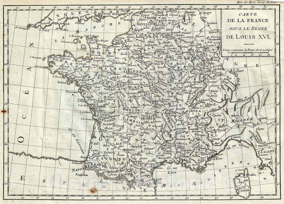 Historic Map : Delisle de Sales Map of France Under The Reign of Louis XVI, 1782, Vintage Wall Art