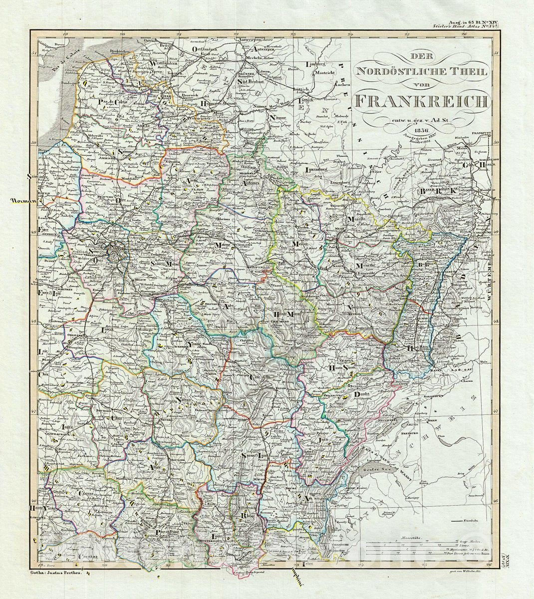 Historic Map : Perthes Antique Map of Northeastern France, 1851, Vintage Wall Art