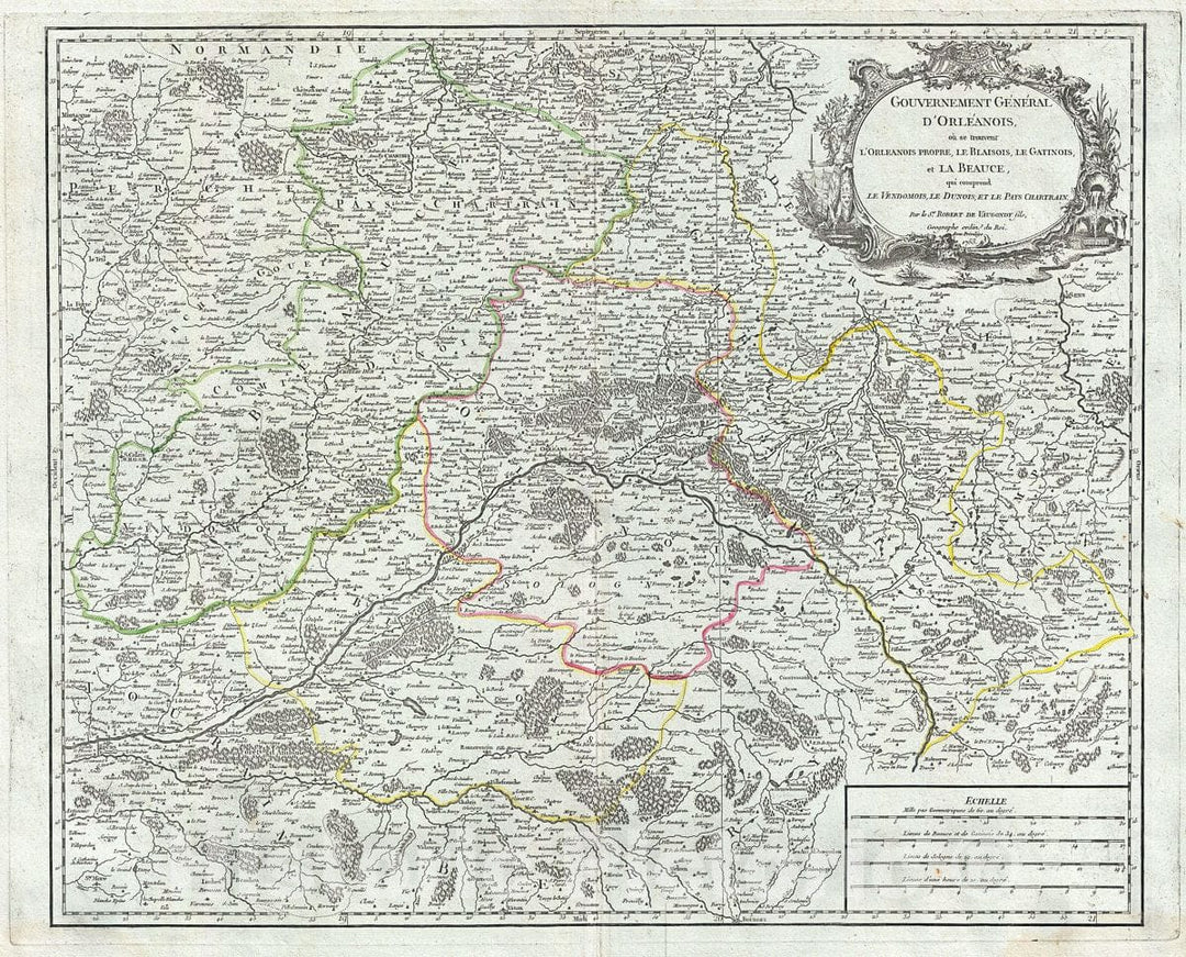 Historic Map : Vaugondy Map of The Orleans Region, France, 1753, Vintage Wall Art