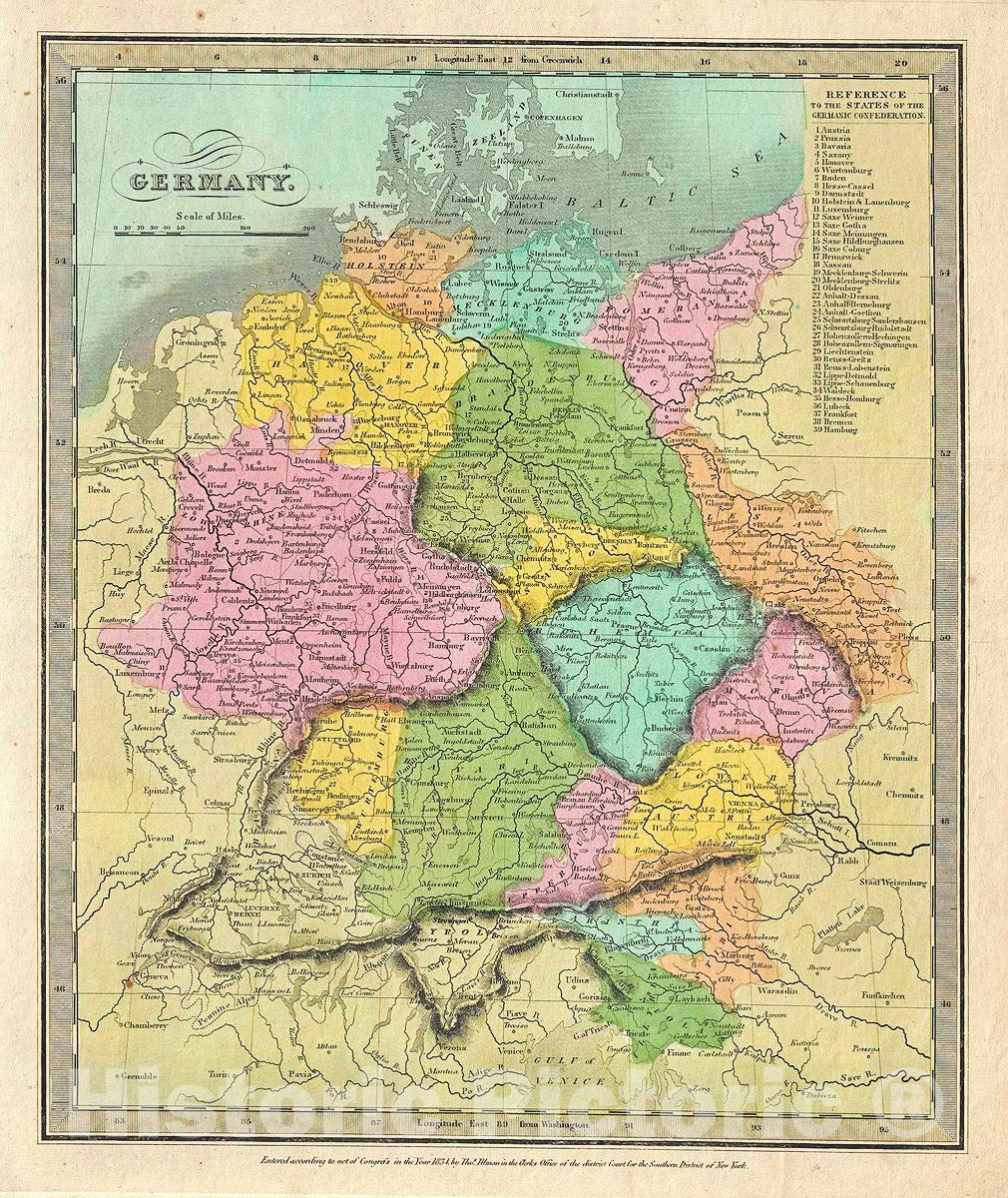 Historic Map : Burr Map of Germany, 1834, Vintage Wall Art