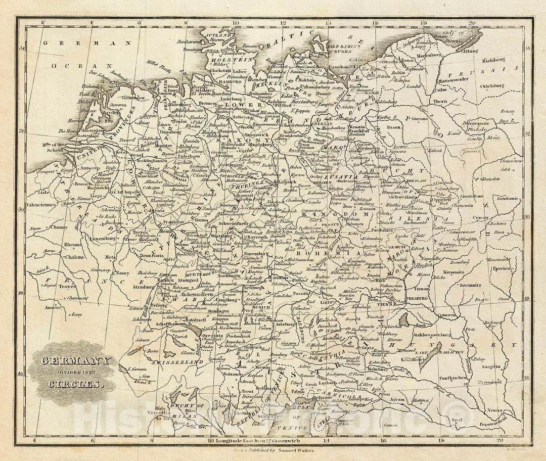 Historic Map : MalteBrun Map of Germany, 1828, Vintage Wall Art