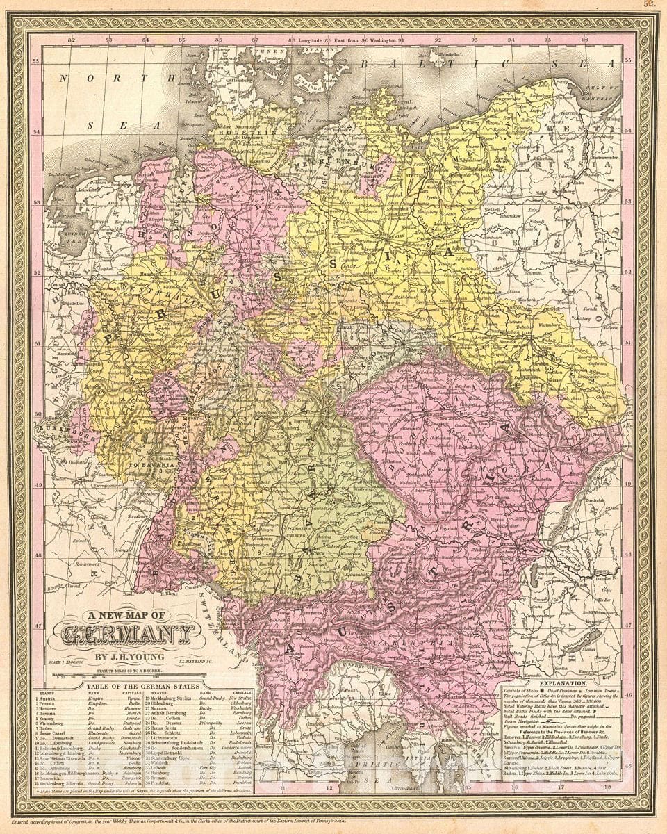 Historic Map : Mitchell Map of Germany, Version 3, 1854, Vintage Wall Art