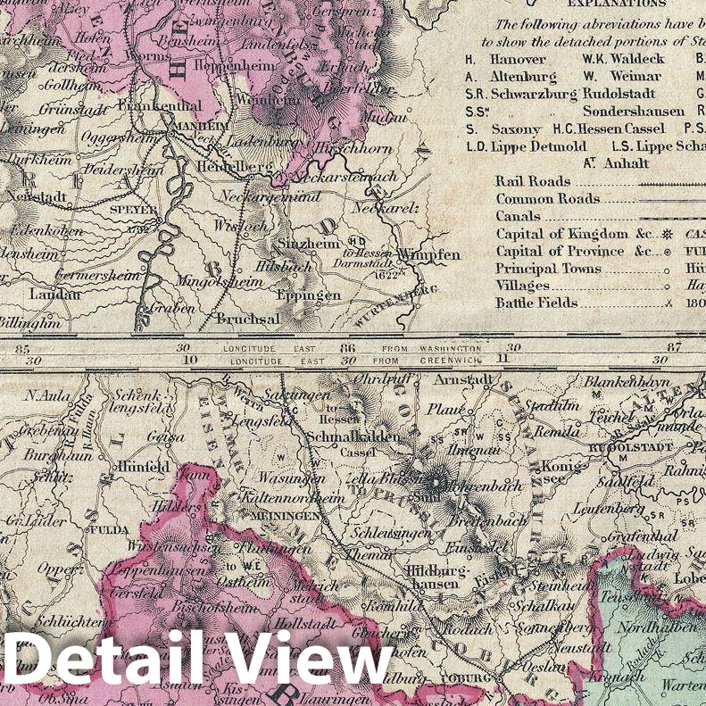 Historic Map : Johnson Map of Western Germany (Bohemia, Westphalia, Luxemburg), Version 3, 1863, Vintage Wall Art