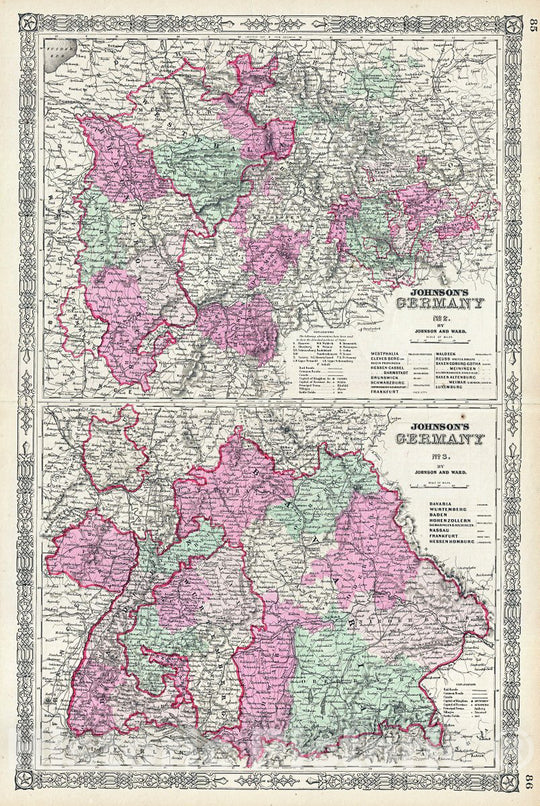 Historic Map : Johnson Map of Western Germany (Bohemia, Westphalia, Luxemburg), Version 4, 1864, Vintage Wall Art