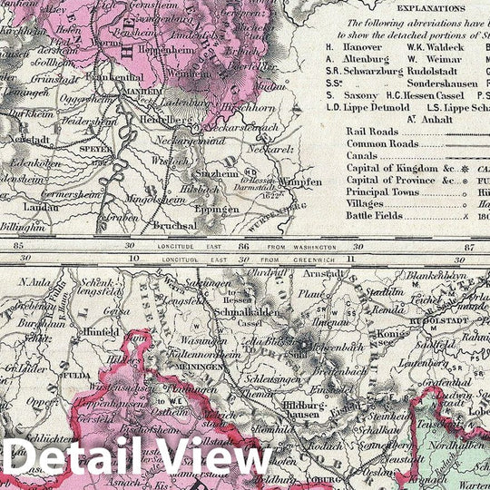 Historic Map : Johnson Map of Western Germany (Bohemia, Westphalia, Luxemburg), Version 4, 1864, Vintage Wall Art