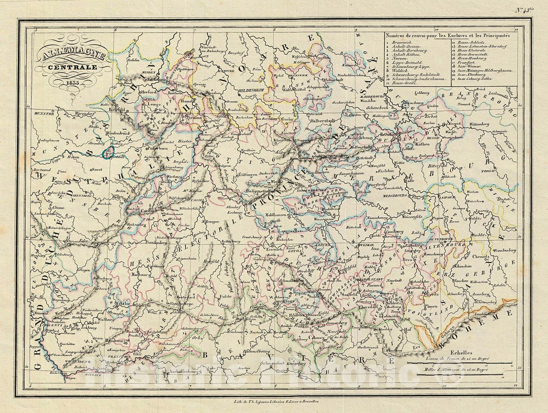 Historic Map : MalteBrun Map of Central Germany, 1835, Vintage Wall Art