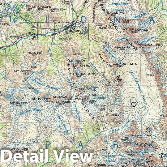 Historic Map : Topographic Antique Map of Glacier Park, British Columbia, Canada, 1946, Vintage Wall Art