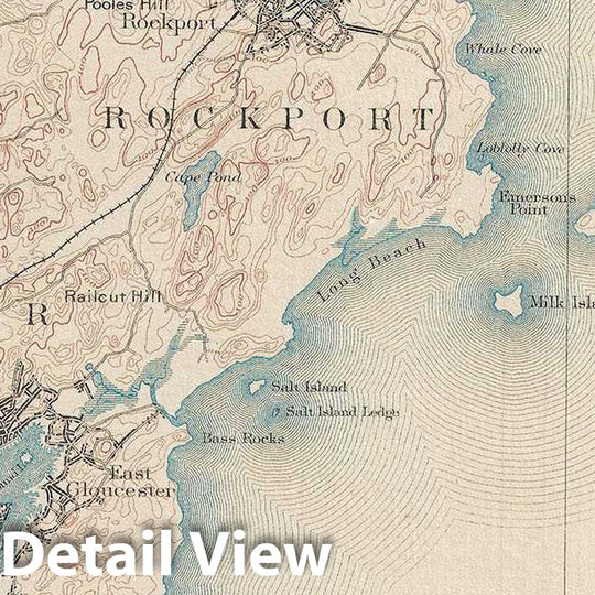 Historic Map : U. S. Geological Survey Chart or Map of Gloucester and Rockport, Massachusetts, 1890, Vintage Wall Art