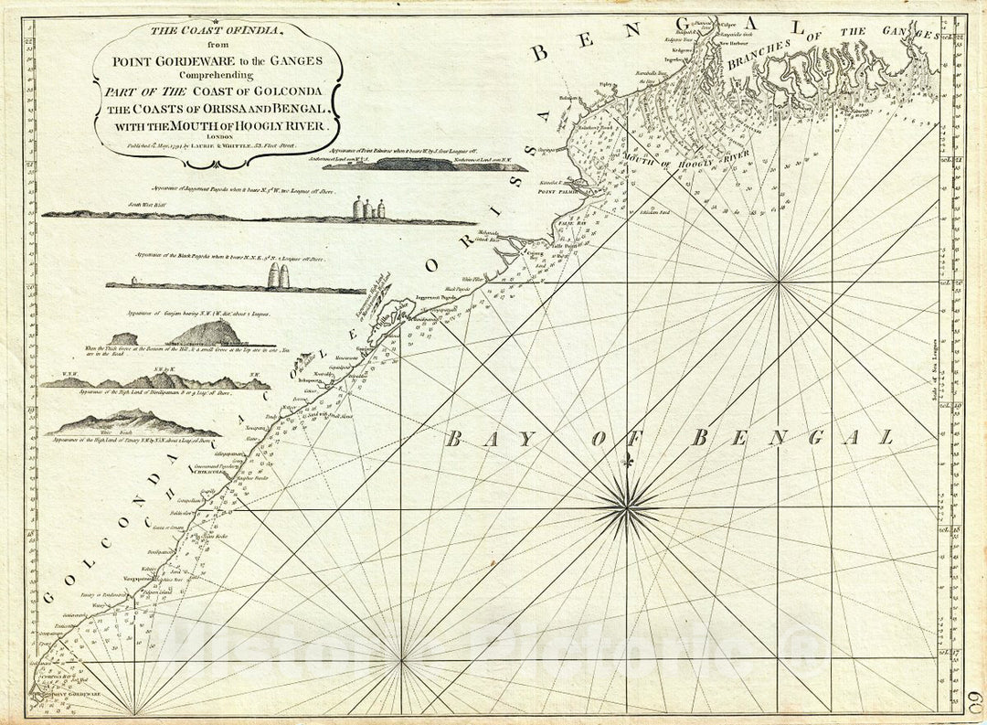 Historic Map : Laurie & Whittle Nautical Map of Northeastern India: Orissa, Bengal, Golconda, Mouths of, 1794, Vintage Wall Art