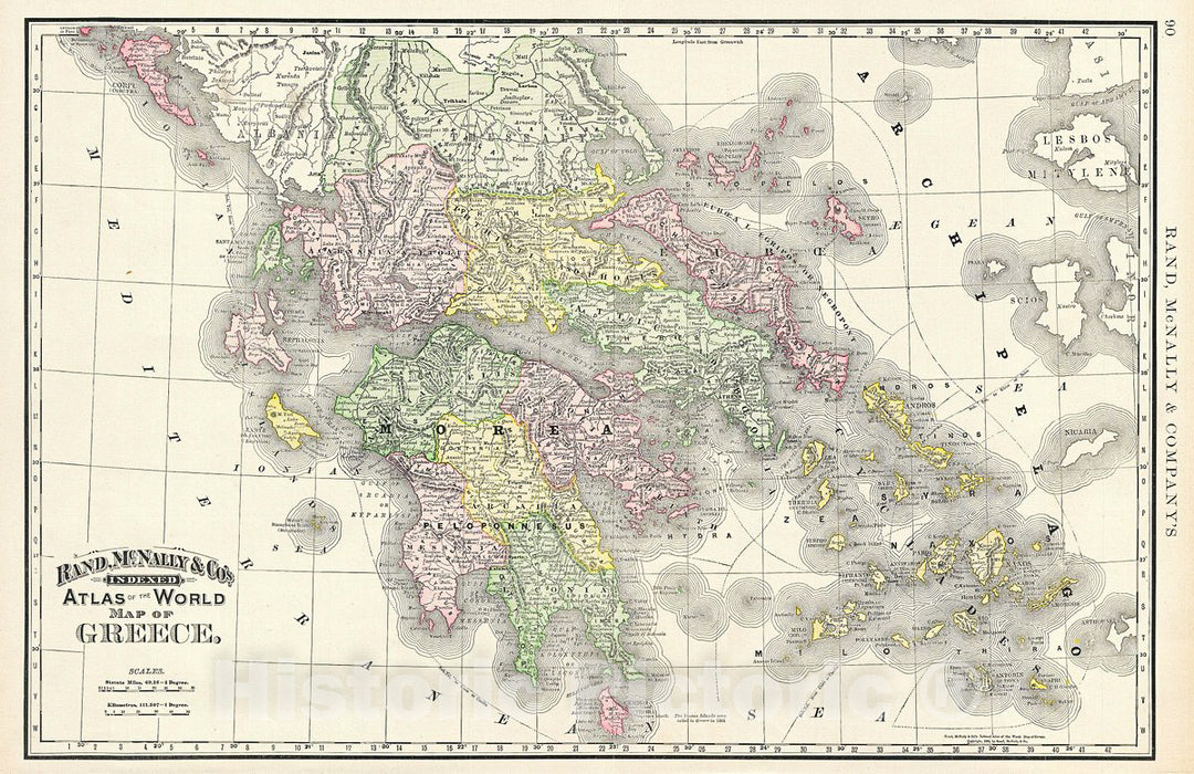 Historic Map : Rand McNally Map of Greece and The Archipelago, 1892, Vintage Wall Art