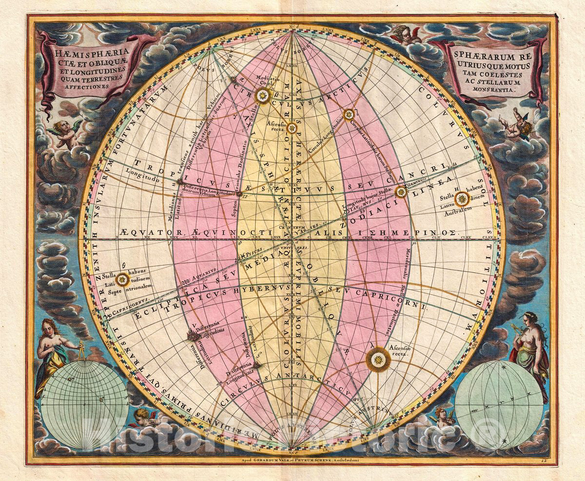 Historic Map : Cellarius Celestial Map Illustrating The Spheres, 1708, Vintage Wall Art