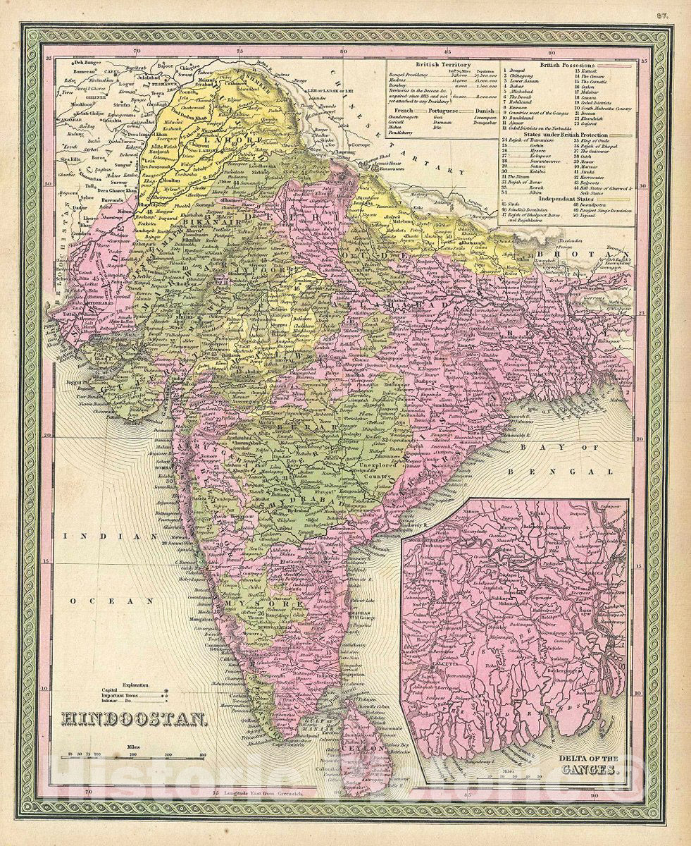 Historic Map : Mitchell Map of India, 1849, Vintage Wall Art