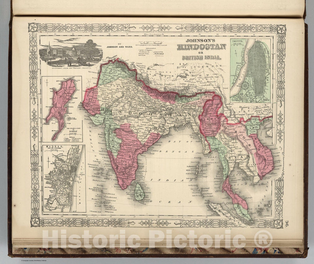 Historic Map : Johnson Map of British India (India, Pakistan, Thailand, Malay, Myanmar, Vietnam), 1866, Vintage Wall Art