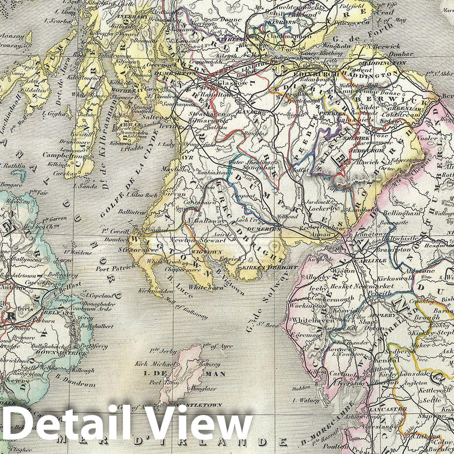 Historic Map : Dufour Map of The British Isles (Scotland, Ireland, England, Wales), 1860, Vintage Wall Art