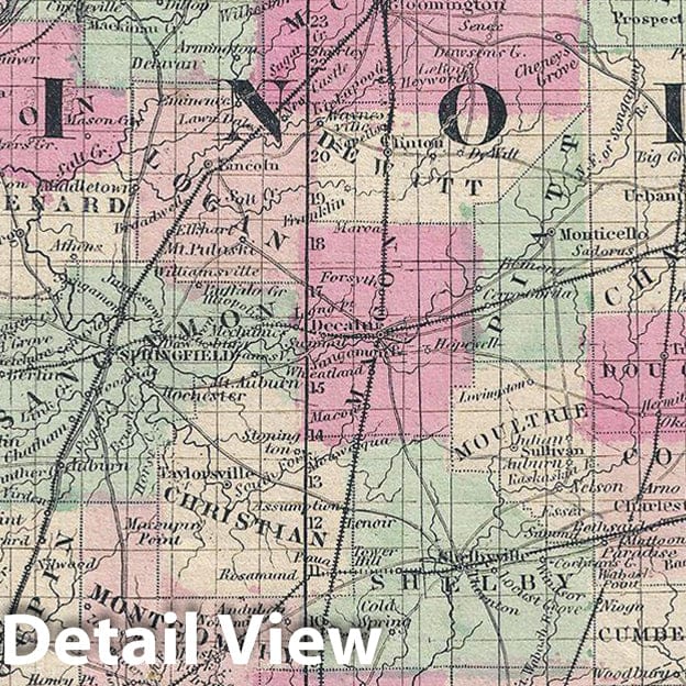 Historic Map : Johnson Map of Illinois, Version 2, 1863, Vintage Wall Art