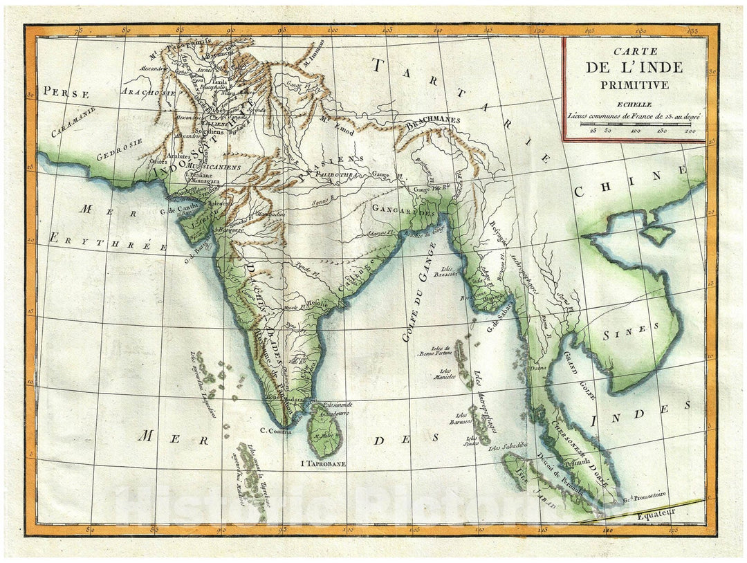 Historic Map : Delisle de Sales Map of Ancient India, 1770, Vintage Wall Art