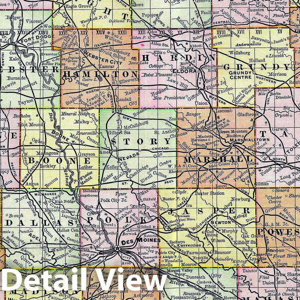 Historic Map : Rand McNally Map of Iowa, 1889, Vintage Wall Art