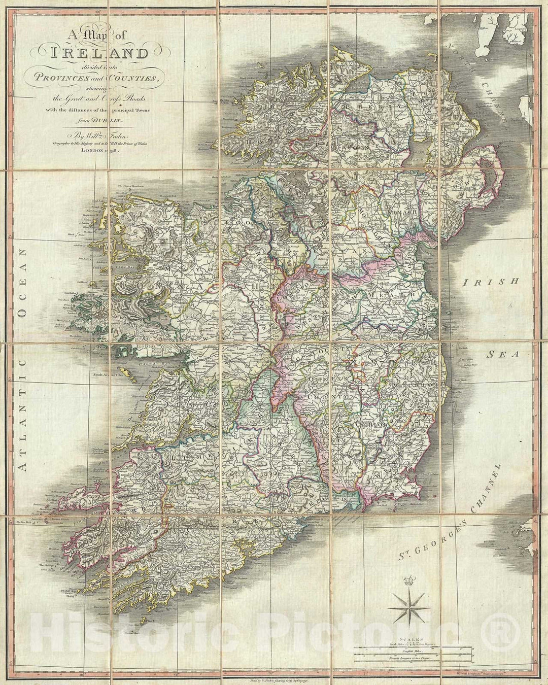 Historic Map : Faden Pocket Map of Ireland, 1798, Vintage Wall Art