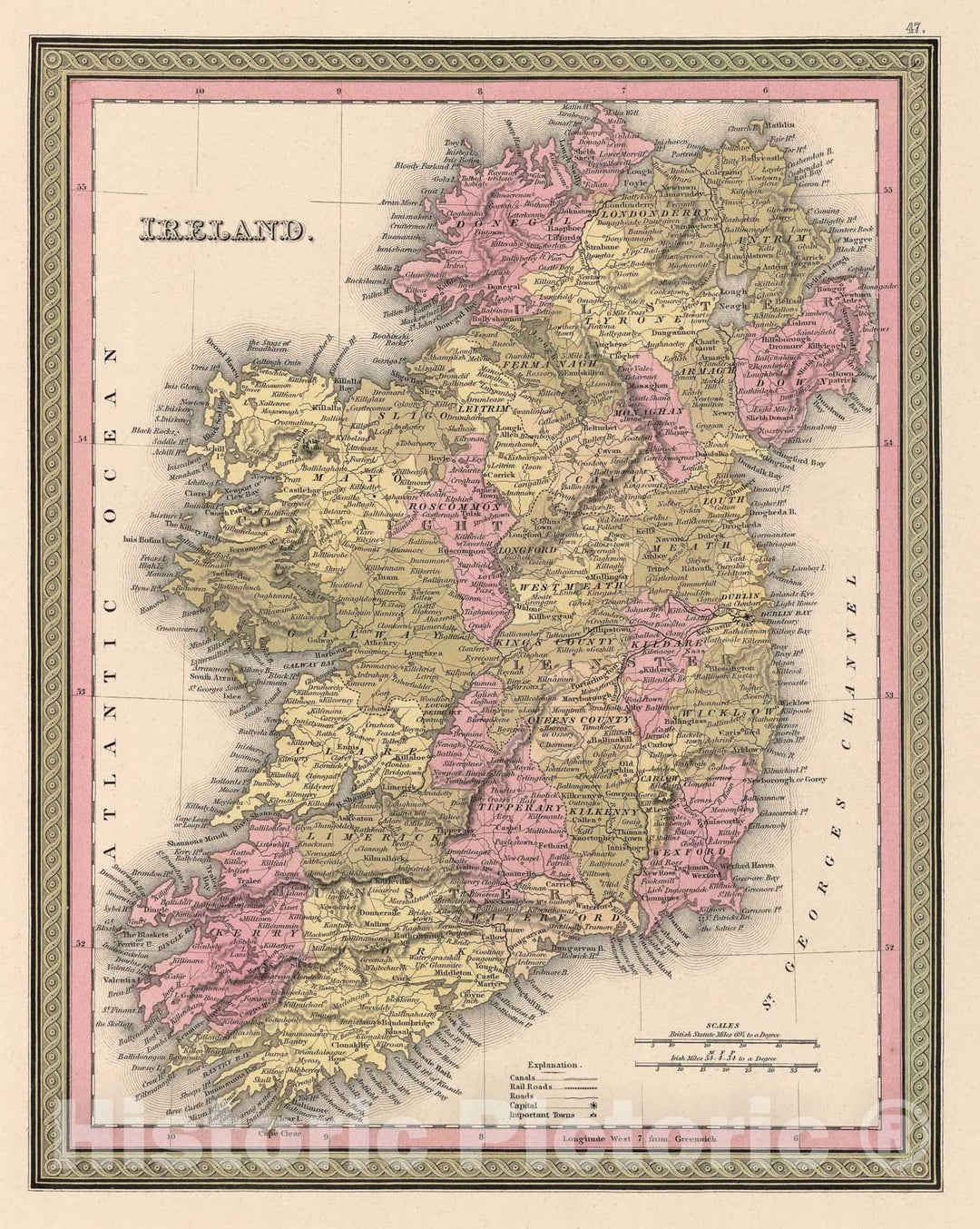 Historic Map : Mitchell Map of Ireland, 1849, Vintage Wall Art