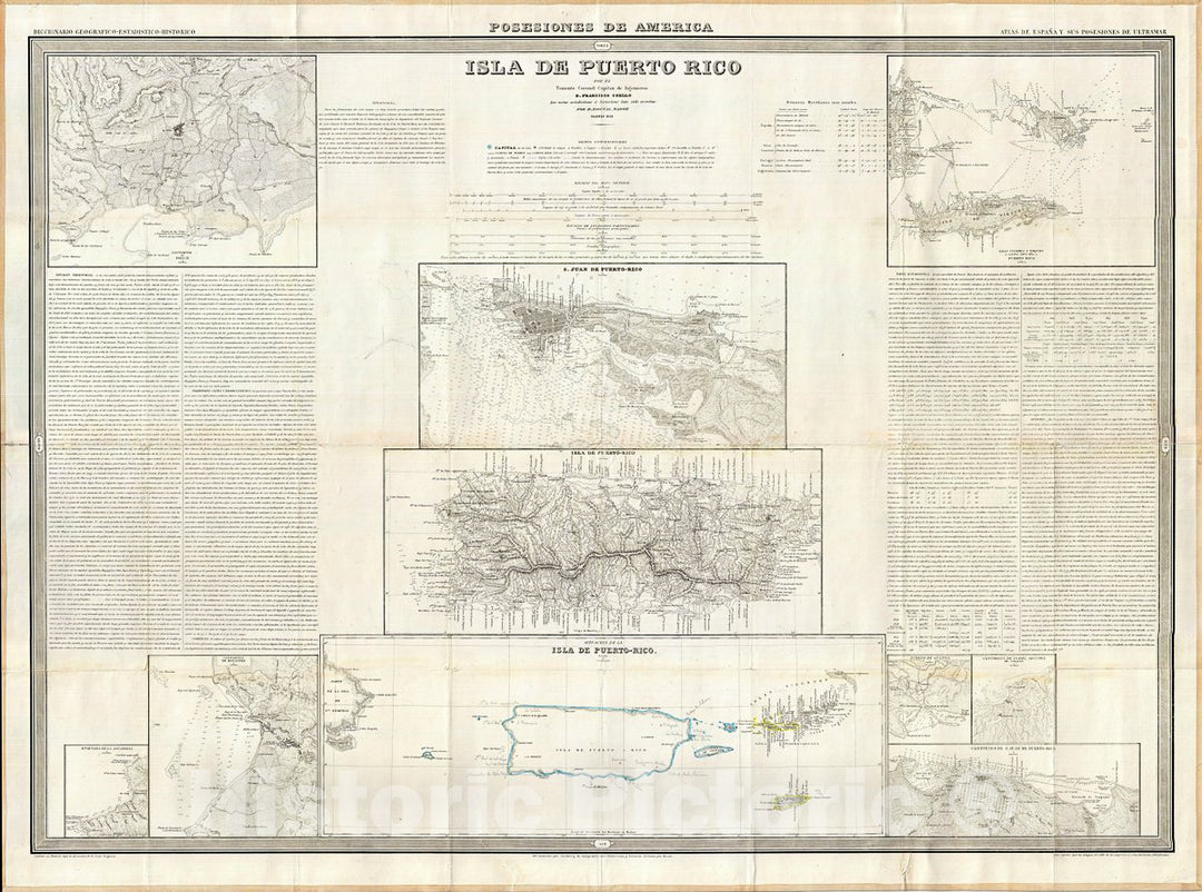 Historic Map : Coello Map of Puerto Rico (Porto Rico), 1851, Vintage Wall Art